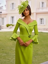 tanie Sukienki koktajlowe-Suknie Koktajlowe Sheath  Kolumnowe Elegancka Suknia Formalna Weselna Długość za Kostkę 3/4 Rękawy Kołnierz Koszulowy Kieszeń Stretch Krep z Kwiatowym Printem Suknie z Kieszeniami