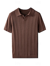 cheap Men&#039;s Elite Polo-Men&#039;s Business Casual Button Classic Short Sleeve Vintage Fashion Solid Color Hollow Out Buttons All Seasons Black White Purple Brown
