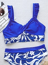 billige Tankinier-Dame Badetøy Bikini 2 stk Frekk Badedrakt Åpen rygg Tynn Ferie Strand Klær Grafisk U-hals Ermeløs Badedrakter