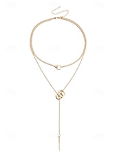 voordelige Dames ketting-gelaagde zilveren ketting met cirkel- en staafhanger, minimalistische statement sieraden voor vrouwen, perfect voor feestjes, dates en dagelijks gebruik