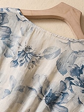 preiswerte bedruckte Kleider aus Baumwolle und Leinen-Damen Maxikleid Baumwoll-Leinen-Kleider Freizeitkleid Schwingkleid Maxikleid aus Baumwolle Basic Lässig Urlaub Täglich Normale Passform Blumen Kurzarm V Ausschnitt Khaki Sommer