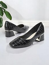 billiga Block Heels-Dam Klackar Kontor Arbete Bastant klack Fyrkantig tå Affär Minimalism Mikrobiellt läder Lack Loafers Svart