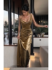 abordables Robes de bal de promo-Robe fourreau  colonne Robes de bal Robe scintillante Robe formelle de mariage Longueur de sol Sans manches Col drapé Polyester avec paillettes