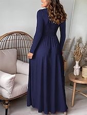cheap Chiffon Dresses-Women&#039;s Maxi Dress Party Dress Elegant Stylish Ethnic Vacation Party Daily Regular Fit Plain Long Sleeve V Neck Blue Green Spring Fall