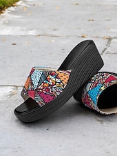 olcso Telitalpú szandálok-színes, felbújós női ékszandál etnikai mintával – kényelmes platform dizájn nyári, tengerparti és hétköznapi viselethez