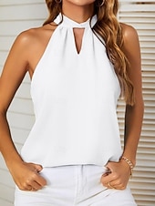 Top de damă fără mâneci cu bretele de culoare uniformă stilat casual de tip halter neck bluze obișnuite pentru ziua de lucru alb roz fuchsia vară ieftine Bluze & Camisole Damă-Top de damă fără mâneci cu bretele de culoare uniformă stilat casual de tip halter neck bluze obișnuite pentru ziua de lucru alb roz fuchsia vară