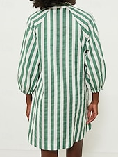 abordables Robes-chemises-Femme Mini robe Robe chemise Robe casual Robe d&#039;été mode Décontractées Vacances du quotidien Rendez-vous Standard marinière Manches 3/4 Col V Rose Claire Vert Eté Printemps