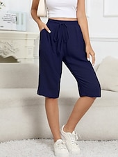 billiga Shorts i bomullslinne-Dam Shorts i bomullslinne Shorts Lättvikt Ledigt Knelängd Mellanhög midja Slät Ficka Snörning Mateial som andas Bekväm Oelastisk Ledigt / vardag Helgen Marin Svart Vit Kaki Sommar Vår Normal