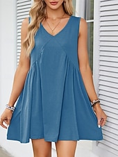 ieftine Rochii de soare-Pentru femei Rochie Mini Rochie casual Rochie Tip Maieu Stilat De Bază Casual Vacanță Zilnic Fit regulat Simplu Fără manșon În V Negru Albastru piscină Vară Primăvară