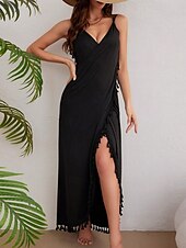 preiswerte Weiße Freizeitkleider-Damen Maxidress Weißes Kleid Casual kleid Wickelkleid Basic Brautkleider schlicht Urlaub Täglich Strand Regular Fit Glatt Ärmellos Gurt Schwarz Weiß Sommer