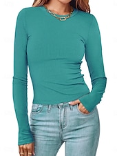 economico Magliette-Per donna Polo maglietta Liscio Vintage Di tendenza Manica lunga Rotonda Top corti Giornaliero Per uscire Nero Bianco Rosa Verde militare Rosso Primavera Autunno Inverno