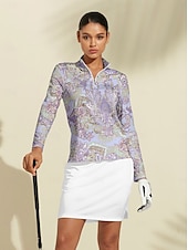 preiswerte Polos und Quarterzips-Damen poloshirt Meerblau Weiß Rosa Langarm Sonnenschutz Shirt Paisley-Muster Herbst Winter Damen-Golfkleidung, Kleidung, Outfits, Kleidung