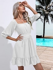 levne Květinové šaty-Valentýn Dámské Běžný Mini šaty Boho Chic šaty Áčkové šaty Čechy stylové Klasické Lucerna rukáv Dovolená Párty Denní Tvarovaný potah Bez vzoru Bez rukávů Hranatý Černá Bílá Světlá růžová Rubínov
