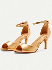 preiswerte Damensandalen-goldene Peep-Toe-Stilettos für Damen mit Fesselriemchen, elegantes Design für Hochzeiten, Partys und formelle Anlässe