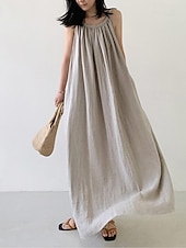 cheap Dresses-Women&#039;s Long Dress Maxi Dress Linen-Inspired Dresses Casual Dress Cotton Linen Dress Slip Dress Stylish Casual Vacation Daily Date Regular Fit Plain Sleeveless Crew Neck Black Navy Blue Gray Summer