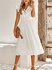 economico Abiti in pizzo bianco-Per donna Vestito longuette Vestito bianco Abito casual Abito linea A Moda Essenziale Informale Da mare Giornaliero Standard Liscio Senza maniche A V Bianco Verde Estate Primavera