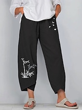 preiswerte Hose aus Baumwollleinen mit Grafik-Damen Hose aus Baumwollleinen Hosen Hose Leicht Lässig Knöchellang Niedrige Leibhöhe Grafikdrucke Tasche Atmungsaktivität Bequem Unelastisch Alltagstauglich Wochenende Marinenblau Schwarz aschgrau