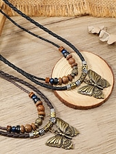 economico Collana da donna-collana vintage in pelle con ciondolo a farfalla – gioiello regolabile in stile boho per donne e uomini, perfetto per abbigliamento casual e da festa
