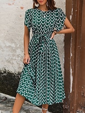 abordables Robes fleuries décontractées-Femme Robe mi-longue Robe casual Robe Trapèze mode Décontractées Vacances du quotidien Standard Floral Manche Courte Col V Vert foncé Eté