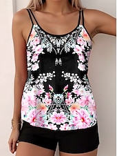 abordables Tankinis-Maillots de bain pour femmes Tankini 2 Pièces Maillot de bain Boy Leg Dos Nu Vacances Plage Floral Col U Sans Manches Maillots de bain