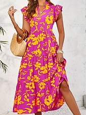 preiswerte Elegante Blumenkleider-Damen Maxidress Casual kleid Schaukelkleid A Linie Kleid Tank-Top Kleid Stilvoll Brautkleider schlicht Urlaub Täglich Regular Fit Blumen Ärmellos V Ausschnitt Gelb Purpur Sommer