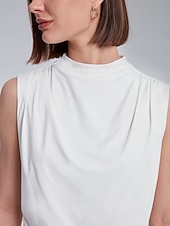 economico Bluse e camicie-Per donna Tinta unica Vacanza Ufficio Lavoro Senza maniche Nero Bianco Arricciato A lupetto Senza Maniche Elegante Casual Quotidiano Collo Alto Estate Primavera