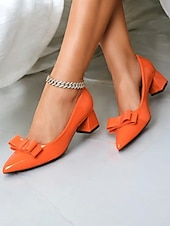 levne Block Heels-dámské elegantní levandulové lodičky z lakované umělé kůže – špicovité podpatky s mašličkovým designem, ideální do kanceláře, na večírky a formální příležitosti
