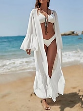 preiswerte Kaftane-Damen Badeanzug Zudecken Schwimm-Kleid Bademode Vorne binden Urlaub Strandbekleidung Glatt Langarm Badeanzüge