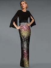 preiswerte GRÜN-Meerjungfrau/Trompete Abendkleid elegantes Kleid Ombre formelle Partykleidung bodenlang Langarm V-Ausschnitt Gürtel/Schärpe mit Pailletten und Schlitz 2025