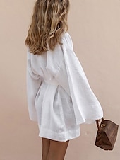economico abiti stampati in cotone e lino-Per donna Mini Abito Abiti in cotone e lino Essenziale Casual Vacanza Feste Quotidiano Vestibilità comoda Semplice Manica Lunga Scollo a V Bianco Verde Primavera Autunno