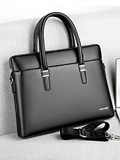 お買い得  メンズバッグ-取り外し可能なショルダーストラップ付きメンズフェイクレザービジネスブリーフケース - オフィスや旅行に最適なプロフェッショナルラップトップバッグ ブラック ブラウン