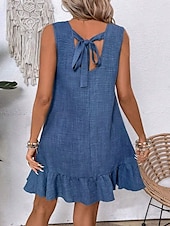voordelige Eenvoudige jurk-Dames Mini Jurk Off The Shoulder Jurk Casual Buiten Reguliere Pasvorm Grafisch Mouwloos Ronde Hals Blauw Fuchsia Groen Abrikoos Zomer