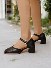 preiswerte Block Heels-Weiße Mary-Jane-Schuhe mit niedrigem Absatz für Damen – lasergeschnittenes Blumendesign, Vintage-Stil für legere und formelle Anlässe