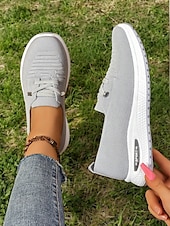 ieftine Adidași de Damă-adidași de damă gri din tricot cu talpă cu pernă de aer – pantofi ușori și respirabili pentru mers, călătorii și ținute casual