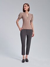 economico Bluse e camicie-Per donna Tinta unica Formale All&#039;aperto Ufficio Manica a Palloncino Nero Rosa Manica a sbuffo Manette Bottoni Davanti Manica Corta Elegante Moda Casual Quotidiano Dentellato Estate Primavera