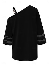 preiswerte Damen Einfache Oberteile-Damen Hemd Bluse Glatt Stilvoll Brautkleider schlicht 3/4 Ärmel kalte Schulter Normale Oberteile Täglich Patchwork Schwarz Blau Sommer Frühling