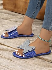 economico Infradito da Vacanza-sandali da donna con farfalla e strass blu – eleganti calzature estive per la spiaggia, le vacanze e gli outfit casual