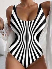 cheap One-piece swimsuits-Women&#039;s Swimsuits One Piece Monokini Swimsuit Backless Tummy Control High Waist Slim Vacation Beach Wear Geometic U Neck Sleeveless Bathing Suits