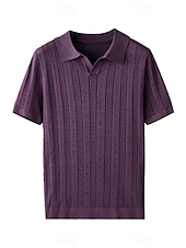 cheap Men&#039;s Elite Polo-Men&#039;s Business Casual Button Classic Short Sleeve Vintage Fashion Solid Color Hollow Out Buttons All Seasons Black White Purple Brown