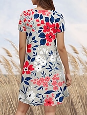 olcso Virágos ruha-Női Mini Ruha Kicsi Ruha Póló Ruha Tee Ruha Szundress A Vonalú Ruha Elegáns Vintage Divatos Vakáció Kényelmes Napi Rendszeres Illeszkedés Virágminta Grafika Rövid Ujjú Kerek Nyakú Rózsaszín Nyár