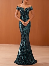 preiswerte Sekt-Meerjungfrau/Trompete Abendkleid elegantes Kleid formelle Hochzeit bodenlang ärmellos schulterfrei Pailletten mit Glitzerquaste 2025