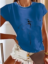 cheap Animals tee-Women&#039;s T Shirt Dragonfly Basic Short Sleeve Round Neck Regular Tops Daily Weekend Print Black White Blue Gray Summer