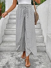 billiga breda ben och hög midja-Kvinnors vida chinos baggy byxor semester mode full längd hög midja blommig elastisk midja tryck komfort utomhus mikro-elastisk semester gata avslappnad svart vit rosa khaki sommar vår