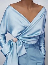 economico Top Semplici da Donna-Per donna Blusa Tinta unica Elegante Sportivo Giornaliero Manica lunga A V Top regolari Giornaliero legare davanti Rosa Blu Estate Primavera Autunno