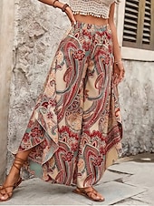 economico gamba larga e vita alta-Per donna A zampa Pantaloni Leggero Informale Lunghezza intera A vita medio-alta Floreale Pop art Stampe Traspirabilità Comodo Anelastico Interni Casual / quotidiano Marrone Estate Primavera Standard