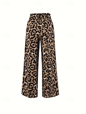 billiga breda ben och hög midja-Dam Brett skaft Byxor Lättvikt Ledigt Fullängd Mellanhög midja Leopard Ficka Snörning Mateial som andas Bekväm Oelastisk Hem Ledigt / vardag sepia Sommar Vår Normal