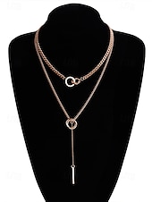 voordelige Dames ketting-gelaagde zilveren ketting met cirkel- en staafhanger, minimalistische statement sieraden voor vrouwen, perfect voor feestjes, dates en dagelijks gebruik