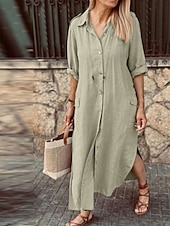 Жен. Длинное платье Платья из хлопка и льна Повседневное платье Элегантный стиль Стиль Классический Отпуск Повседневные Свидание Свободное облегание Полотняное плетение Длинный рукав Недорогие платья из хлопка и льна с принтом-Жен. Длинное платье Платья из хлопка и льна Повседневное платье Элегантный стиль Стиль Классический Отпуск Повседневные Свидание Свободное облегание Полотняное плетение Длинный рукав