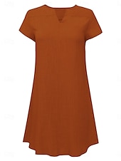 abordables robes imprimées en coton et lin-Femmes Mini Robe Robes en coton et lin Robe Décontractée Élégant Basique Occasionnel Vacances Travail Quotidien Coupe régulière Uni Manche Courte Col en V Blanche Jaune Bleu Vert Été Printemps