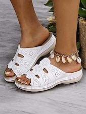 cheap Comfort Sandals-Women&#039;s Red Slip-On Sandals with Cut-Out Design, Comfortable Sole and Casual Style for Summer Wear and Daily Outings
